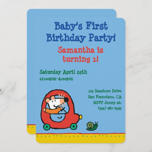 Maisy fährt ein niedliches rotes Auto Einladung (Vorne/Hinten)