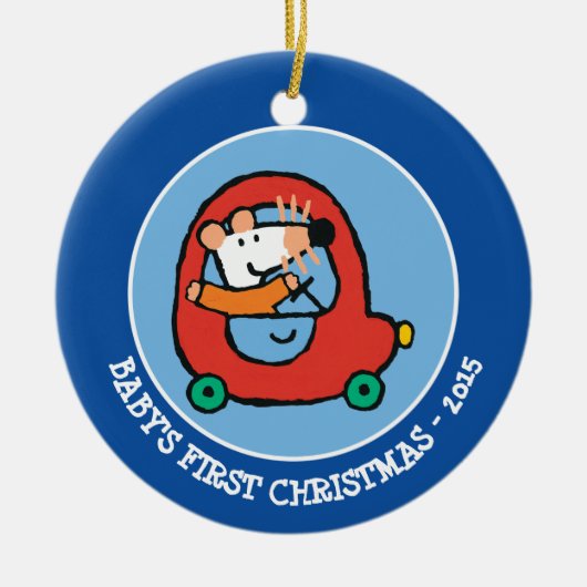 Maisy fährt ein Niedliches Rotes Auto Keramik Ornament (Vorne)