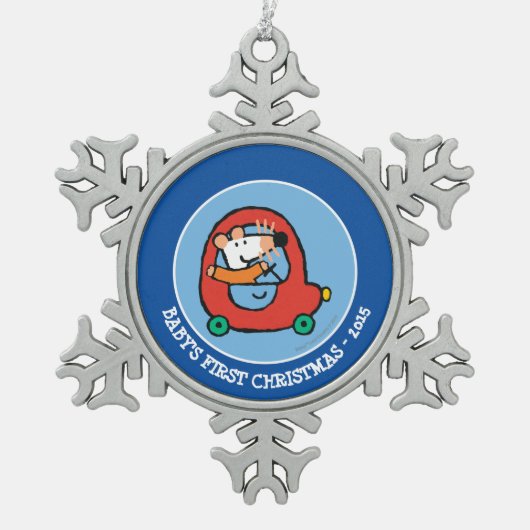 Maisy fährt ein Niedliches Rotes Auto Schneeflocken Zinn-Ornament (Vorderseite)