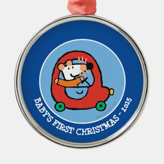 Maisy fährt ein Niedliches Rotes Auto Silbernes Ornament (Vorne)