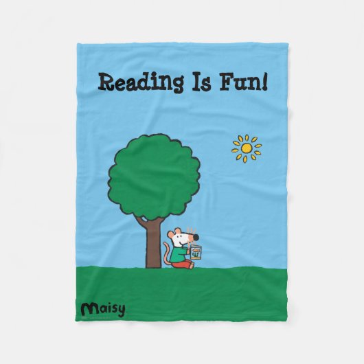 Maisy liest ihr Bibliotheks-Buch draußen Fleecedecke (Vorderseite)