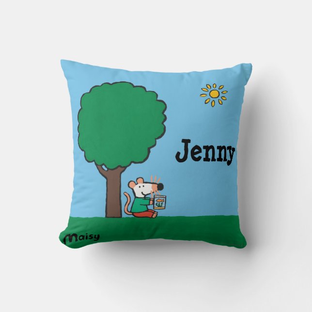 Maisy liest ihr Bibliotheks-Buch draußen Kissen (Vorderseite)