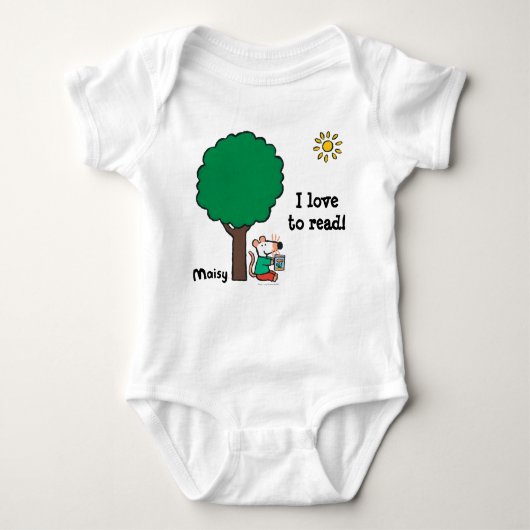 Maisy liest ihr Bibliotheksbuch im Freien Baby Strampler (Vorderseite)