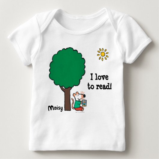 Maisy liest ihr Bibliotheksbuch im Freien Baby T-Shirt (Vorderseite)