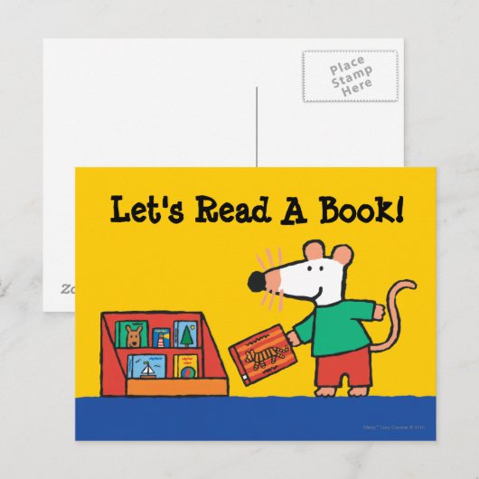 Maisy mit Bibliotheksbüchern Postkarte (Vorne/Hinten)