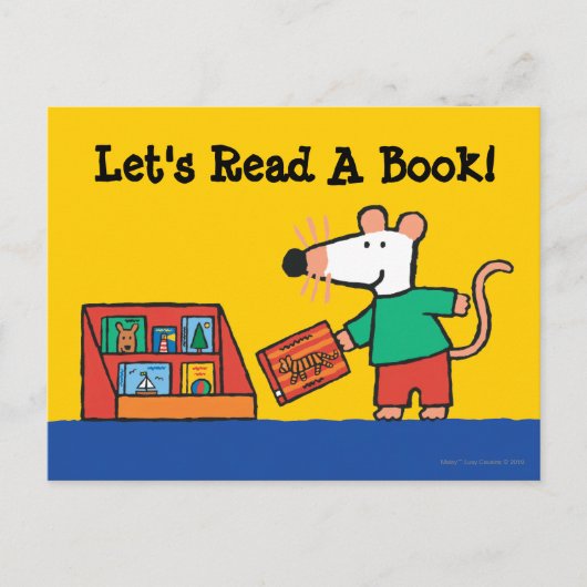 Maisy mit Bibliotheksbüchern Postkarte (Vorderseite)