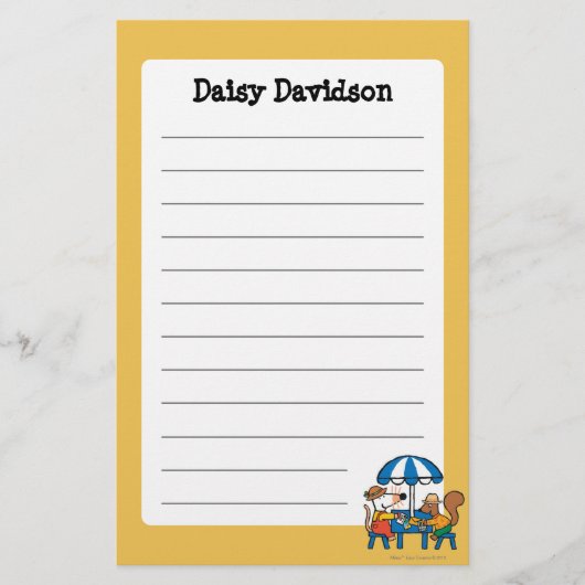 Maisy schreibt Postkarten unter blauen Regenschirm Briefpapier (Vorderseite)