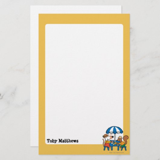 Maisy schreibt Postkarten unter blauen Regenschirm Briefpapier (Vorne/Hinten)