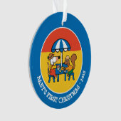 Maisy schreibt Postkarten unter blauen Regenschirm Ornament (Vorderseite)