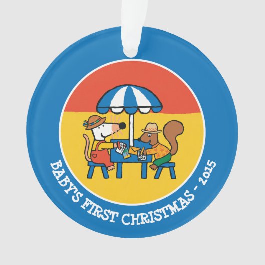 Maisy schreibt Postkarten unter blauen Regenschirm Ornament (Vorderseite)