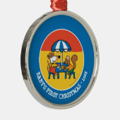 Maisy schreibt Postkarten unter blauen Regenschirm Ornament Aus Metall (Rechts)