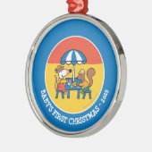 Maisy schreibt Postkarten unter blauen Regenschirm Ornament Aus Metall (Links)