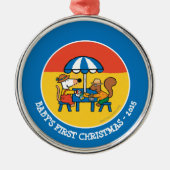 Maisy schreibt Postkarten unter blauen Regenschirm Ornament Aus Metall (Vorne)