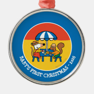 Maisy schreibt Postkarten unter blauen Regenschirm Ornament Aus Metall