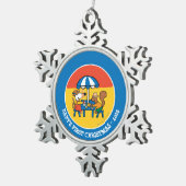 Maisy schreibt Postkarten unter blauen Regenschirm Schneeflocken Zinn-Ornament (Rechts)