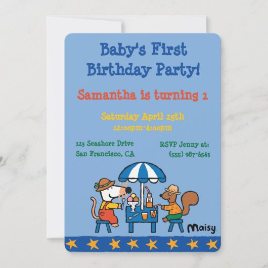 Maisy und Cyril zum Geburtstag Einladung (Vorderseite)