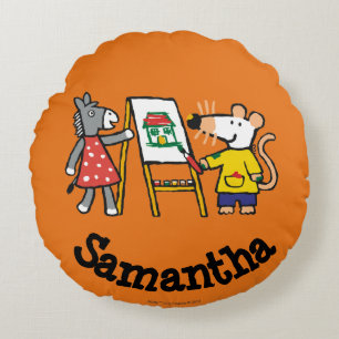 Maisy und Dotty Farbe an der Vorschule Rundes Kissen