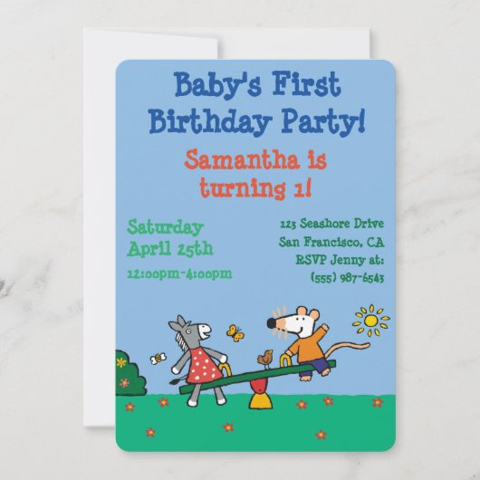 Maisy und Dotty Seesaw am Spielplatz Einladung (Vorderseite)