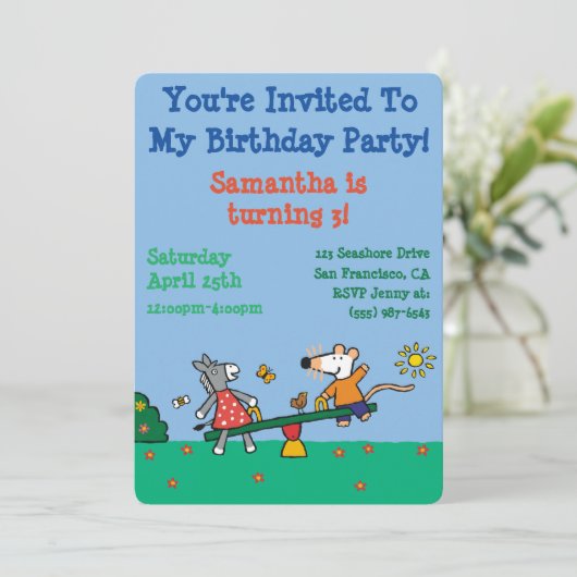 Maisy und Dotty Seesaw am Spielplatz Einladung (Stehend Vorderseite)