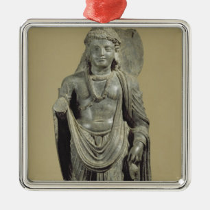 Maitreya, Gandhara (grauer Schiefer) Silbernes Ornament