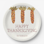Maize or Indian Corn Happy Thanksgiving Pappteller (Vorderseite)