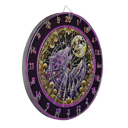 Majestät der Nacht: Lila Wolf-Stare Dartscheibe (Vorderseite Links)