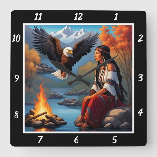 Majestät der Ureinwohner: Adlerhorst Flight River Quadratische Wanduhr (Vorderseite)