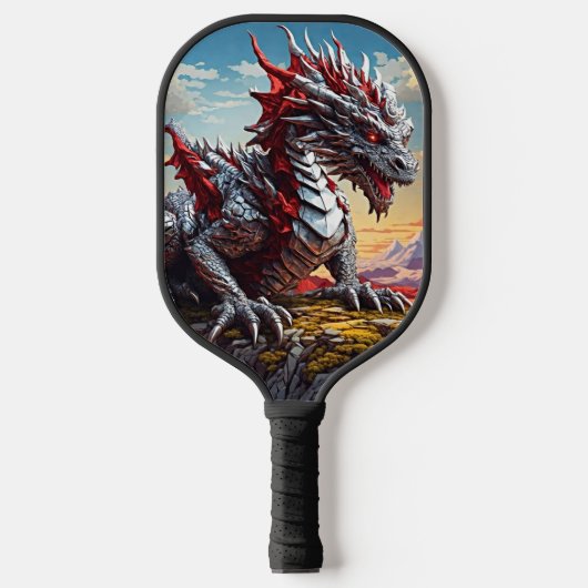 Majestät des Drachen: Silberdrache Pickleball Schläger (Vorderseite)