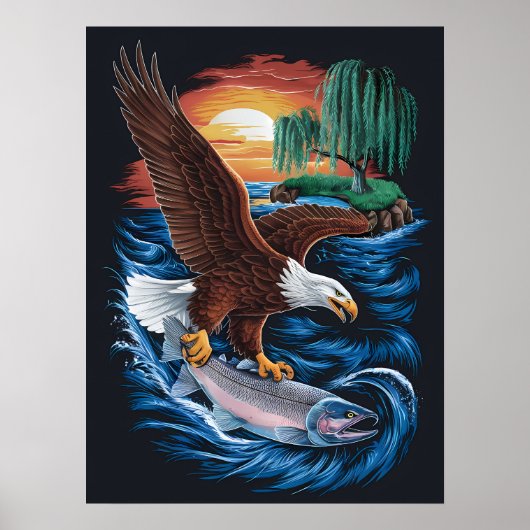 Majestät im Flug: Adler stürzt über Fisch Poster (Vorne)