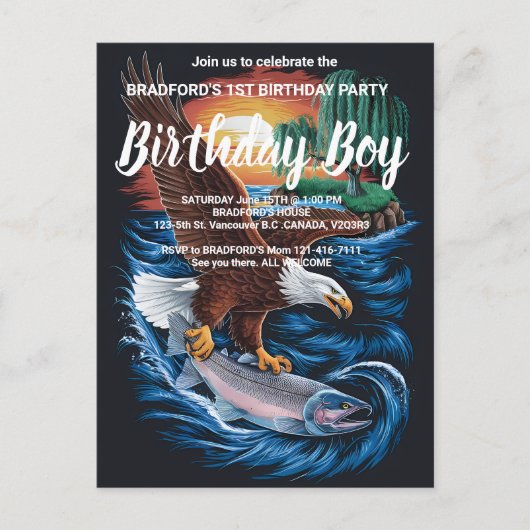 Majestät im Flug: Adler stürzt über Fisch Postkarte (Vorderseite)