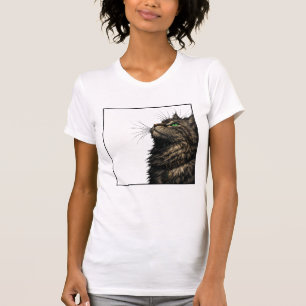 Majestätige Fluffige Katze Grüne Augen Porträt T-Shirt