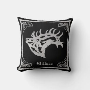 Majestätige SILBER Bull-Elch-Silhouette Kissen