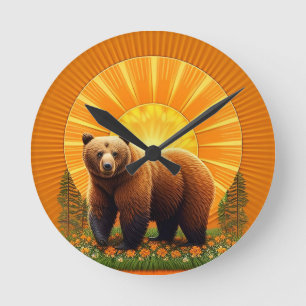 Majestätiger Braunbär Runde Wanduhr