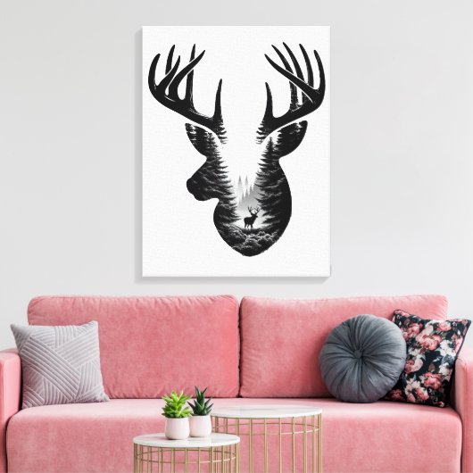 Majestätiger Hirsch Wald Doppelbelichtung Leinwand (Insitu (Wohnzimmer))