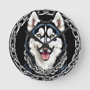 Majestätiger Husky-Hund mit kräftigen Farben Runde Wanduhr