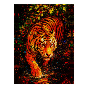Majestätiger im Wasser Farbiger Spritzer Poster