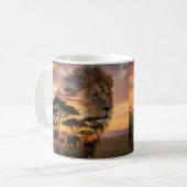 Majestätiger Löwe Doppelte Belichtung Savanne Sonn Kaffeetasse (Vorderseite Links)