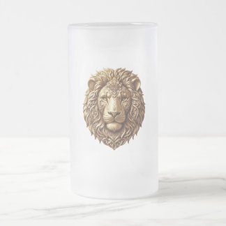 Majestätiger Löwenkopf-Stammesornament-Kunst-Mattg Mattglas Bierglas