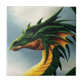 Majestätiger Smaragdgrüner Drache Fantasy Fliese (Vorderseite)