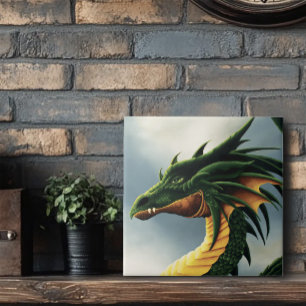 Majestätiger Smaragdgrüner Drache Fantasy Fliese