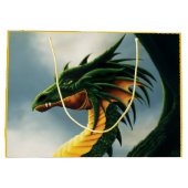 Majestätiger Smaragdgrüner Drache Fantasy Große Geschenktüte (Rückseite)