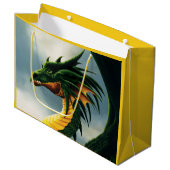 Majestätiger Smaragdgrüner Drache Fantasy Große Geschenktüte (Vorderseite Schrägansicht)