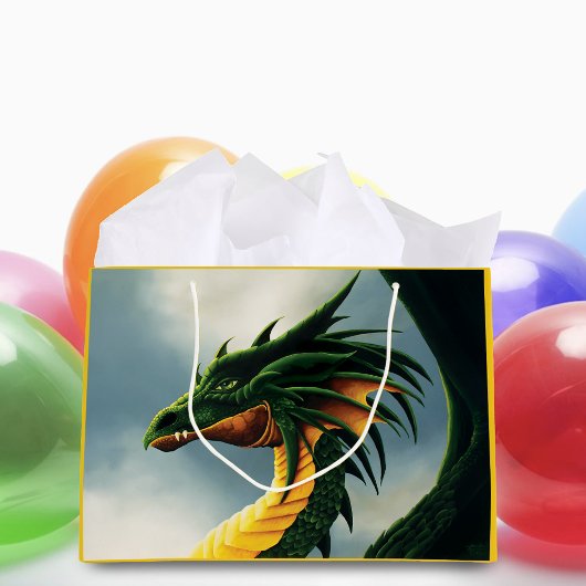 Majestätiger Smaragdgrüner Drache Fantasy Große Geschenktüte