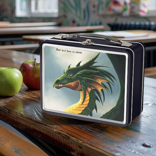 Majestätiger Smaragdgrüner Drache Fantasy Metall Brotdose