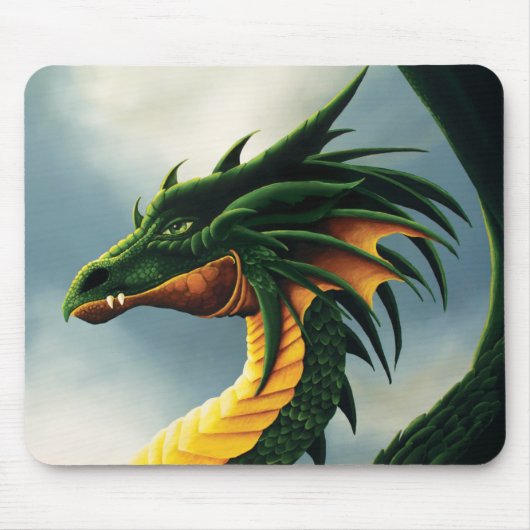 Majestätiger Smaragdgrüner Drache Fantasy Mousepad (Vorne)