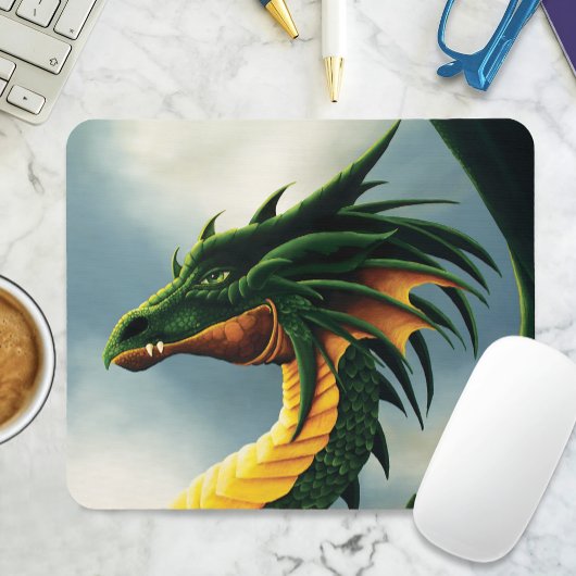 Majestätiger Smaragdgrüner Drache Fantasy Mousepad