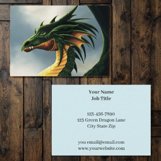 Majestätiger Smaragdgrüner Drache Fantasy Visitenkarte
