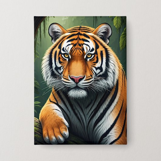 Majestätiger Tiger im Dschungel Button (Vorderseite)