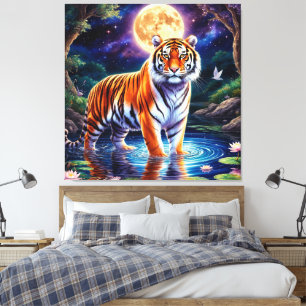 Majestätiger Tiger in einer mondbeschienenen Fanta Leinwanddruck