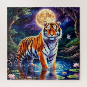 Majestätiger Tiger in einer mondbeschienenen Fanta Puzzle